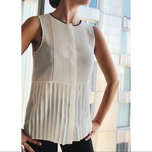 EUC Theory Sheer Pleated Sleeveless Ivory Blouse, Size Medium